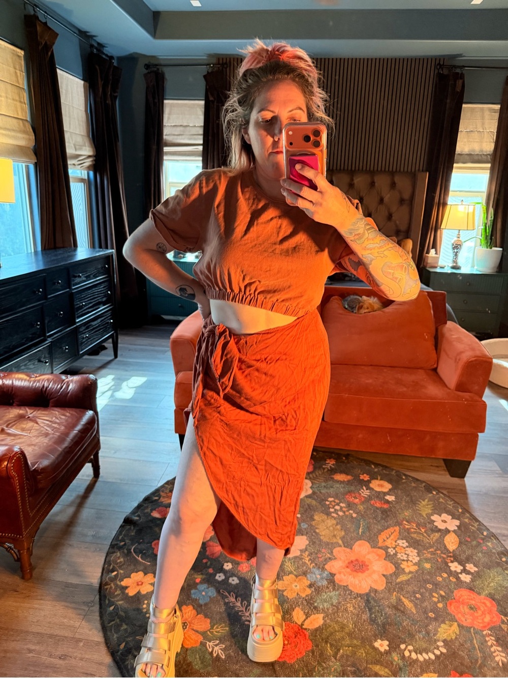 Free People Rust Orange Ribbed Tee Dress